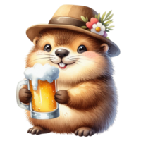 ai generado contento castor con cerveza png