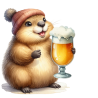 AI generated groundhog holding a beer png