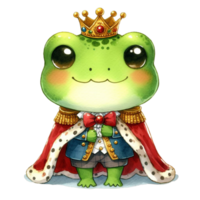 AI generated a cartoon frog wearing a crown and sitting on a throne png