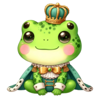 AI generated a cartoon frog wearing a crown and sitting on a throne png