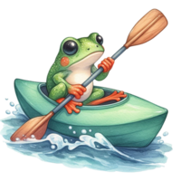 AI generated cartoon frog in a canoe png