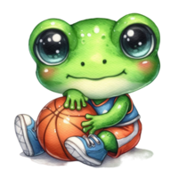 AI generated cartoon frog holding a basketball png