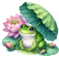 AI generated frog cartoon illustration, transparent background png