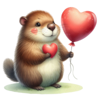 AI generated valentine's day beaver holding heart balloon png