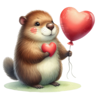 ai gegenereerd Valentijnsdag dag bever Holding hart ballon png