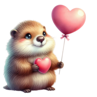 ai gegenereerd Valentijnsdag dag bever Holding hart ballon png