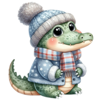 AI generated cartoon alligator wearing a hat and scarf png