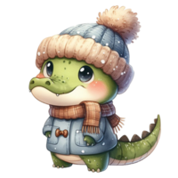 AI generated cartoon alligator wearing a hat and scarf png