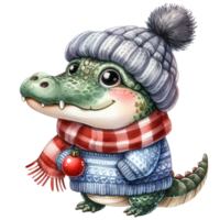 ai generato cartone animato alligatore indossare un' cappello e sciarpa png