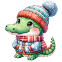 AI generated cartoon alligator wearing a hat and scarf png