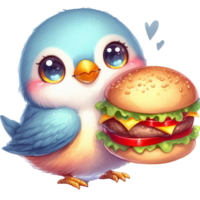AI generated cartoon bird holding a hamburger png