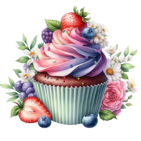 AI generated cupcake with strawberry and cream frosting on top png