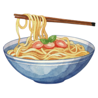 AI generated chopsticks and noodles in a bowl watercolor illustration png