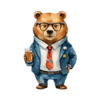 AI generated business bear cartoon illustration png