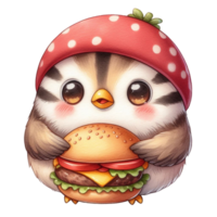 ai gerado desenho animado pássaro segurando uma Hamburger png