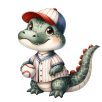 AI generated cute cartoon alligator baseball player png