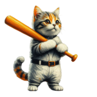 ai gerado uma desenho animado gato segurando uma beisebol bastão png