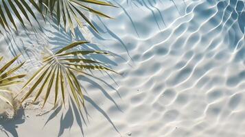 AI generated Tropical leaf shadow on water and white sand beach, beautiful abstract background for vacation. photo