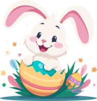 AI generated Cute bunny and easter eggs cartoon  in transparent background png
