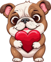 ai gegenereerd bulldog met hart in valentijnsdag themed illustratie in transparant achtergrond png