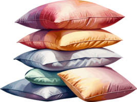 AI generated Stack of colorful soft pillows, watercolor illustration isolated on transparent background png