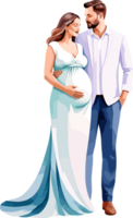 AI generated Pregnant wife in long dress and husband in watercolor style isolated on transparent background png