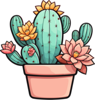 AI generated Blooming cactus in pot illustration in transparent background png