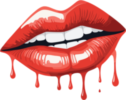 AI generated Beautiful melting red lips isolated illustration in transparent background png