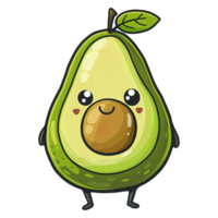 ai généré mignonne Facile enfant illustration, Frais mûr Avocat fruit mascotte souriant debout, transparent Contexte png