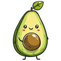 AI generated cute simple child illustration, fresh ripe avocado fruit mascot smiling standing, transparent background png