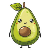 ai gegenereerd schattig gemakkelijk kind illustratie, vers rijp avocado fruit mascotte glimlachen staan, transparant achtergrond png