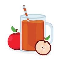 A glass of apple juice with a straw. Juices with different flavors. Fruit juices. vector