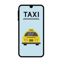 Online taxi service in a mobile application with a yellow taxi. The concept of a taxi ordering service. vector