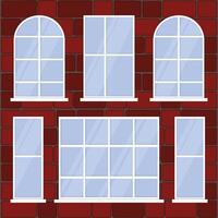 Windows of different shapes on the background of a brick wall vector