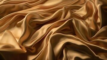 AI generated Golden-colored silk surface with folds. Abstract background, neural network generated image photo