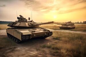 AI generated western tanks on Ukrainian battlefields, neural network generated image photo