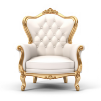 AI generated golden armchair with white upholstery on a transparent background png