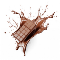 AI generated chocolate bar with splash on png background