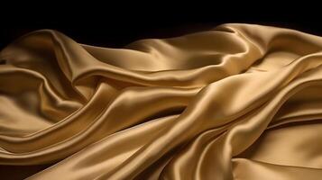 AI generated Golden-colored silk surface with folds. Abstract background, neural network generated image photo