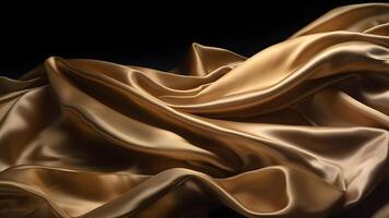AI generated Golden-colored silk surface with folds. Abstract background, neural network generated image photo