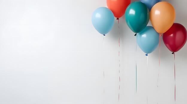 AI generated Colorful balloons on white background with copy space, neural network generated image photo