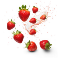 AI generated strawberries falling into water on a transparent background png