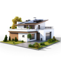 AI generated modern house with solar panels on the roof png