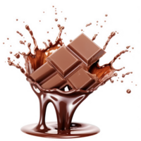 ai generado chocolate bar que cae dentro un chapoteo de chocolate png