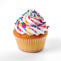 ai generiert Cupcake mit Weiß Glasur und Sträusel auf ein transparent Hintergrund png