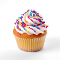 ai generiert Cupcake mit Weiß Glasur und Sträusel auf ein transparent Hintergrund png