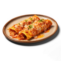 AI generated a plate with two enchiladas on it png
