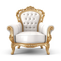 AI generated golden armchair with white leather upholstery on a transparent background png