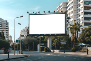 AI generated Billboard Mockup Transparent Display in the City png