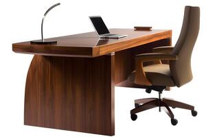 AI generated Heavy wooden executive desk with armchair isolated on white background, neural network generated image photo